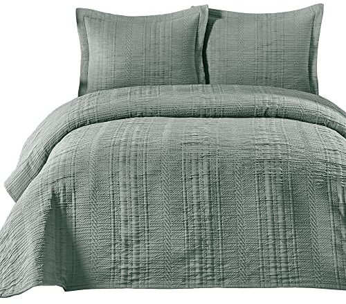 Elart Tagesdecke 220x240 cm und 2 Kissenbezüge 50x70 cm | Bettdecke, Bettüberwurf, Tagesdecken | Jacquard-Gewebt Wohndecke weich und Modern | Grün