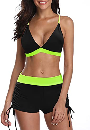 PONCEAU Bikini Damen Set - Push Up Bauchweg Sexy Bademode Tiefer V Ausschnitt Verstellbar Bikinioberteil Zweiteiliger Wickel High Waist Bikinihose Swimsuit