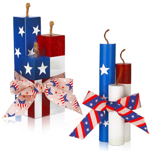 Patelai 6 Pcs 250th Anniversary Tiered Tray Decor Memorial Day Patriotic Firework Tiered Tray Sign 4th of July Centerpieces DIY Rustic Fireworks Independence Day Wooden Table Decor for Home Table