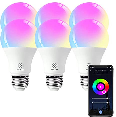 Bombilla Inteligente LED E27 Wifi 9W Compatible Con Google Home/Alexa, Bombilla RGB(2700K-6500K) Luces Colores Regulable, Control Remoto,Control De Voz, Ahorro Energético, Paquete 6