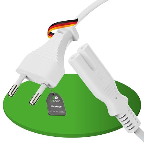 conecto Netzkabel Eurostecker Typ C auf IEC C7 2-polig für PS4 PS5 TV 1,5m | Stromkabel Eurostecker auf C7 für PS3 PS4 PS5 TV Receiver Haushaltsgeräte – universelles 2-poliges Netzkabel weiß