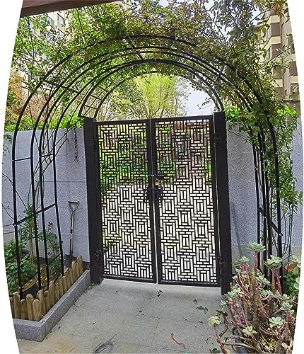 GueTTO Rosenbogen aus Metall Schwarz Verzinkt Hochzeitsbogen Rankhilfe Gartenbogen Rankgitter Rosen Bogen Edelstahl Rankbogen Hochzeit Torbogen,Einfache Montage, mit Sockel,W350cm x H220cm