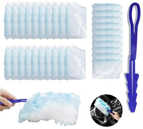 30 recambios de plumero esponjoso, recambio de imán de polvo con 1 mango, recambios de plumero desechables, recambios de plumero de mano para limpieza, color azul