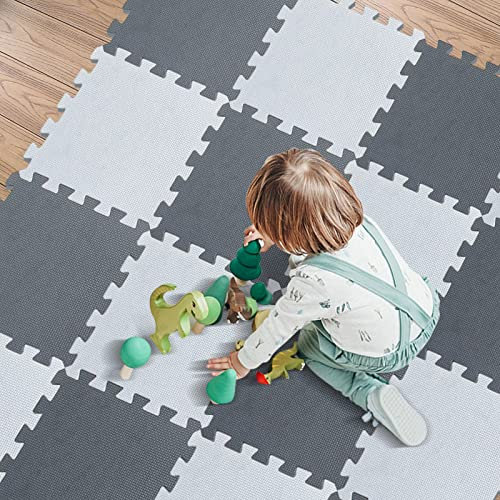 18 Pièces Tapis de Jeu en Mousse avec Bordure, Carreaux de Sol en Mousse emboîtables pour Enfants, Tapis d'exercice