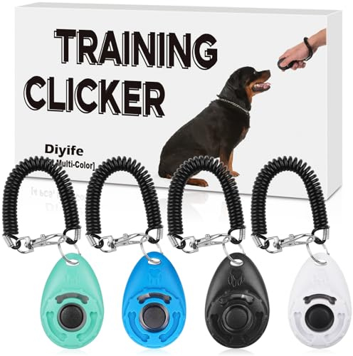 Diyife 4 Stück Hunde Clicker, Multi-Color Trainings-Clicker mit Handschlaufe | Klicker mit Großem Knopf, Hundeerziehung und Hundetraining, für Hund, Katze, Pferd (Cyan + Blau + Schwarz + Weiß)