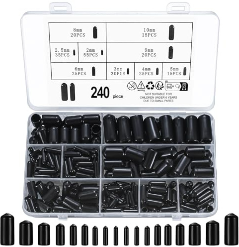 240 Pièces Embouts en Caoutchouc, Protecteurs de Filetage de Vis en Plastique PVC, Capuchons de Protection, Couvercle, Embouts de Boulons, Cache-Boulons - 9 Tailles/Noir