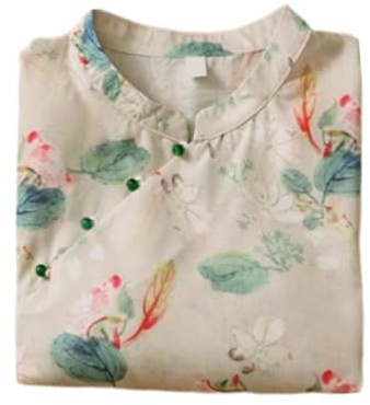 PRINCESS BRIDE Chemisier Hanfu cotton-rami 3/4 manches col V boutons grenouille traditionnel chinois A4 – XL Multicolore