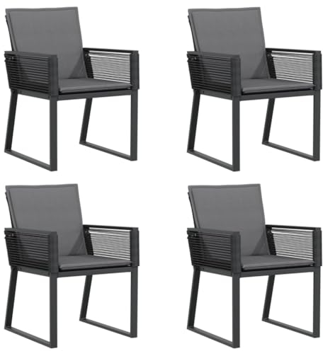 vidaXL Gartenstühle 4 STK., Gartenstuhl mit Kissen, Gartensessel Stuhl für Garten Balkon Terrasse, Sessel Stuhlset Gartenmöbel, Schwarz Poly Rattan