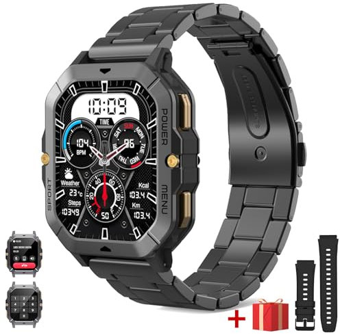 Montre Connectée Hommes(2 Bretelles), 2.02'' Grand Écran,100+ Modes Sportifs 1 ATM Étanche, Fitness Tracker Smartwatch avec Appels Bluetooth Fréquence Cardiaque SpO2 Sommeil pour Android iOS（Noir）