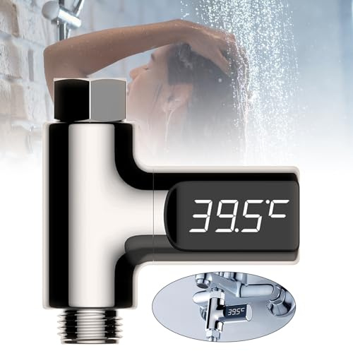 LED Digital Badethermometer, Badewannenthermometer 5-85 ℃ Echtzeit Wasserdurchfluss mit 360 ° drehbarem Bildschirm, Wasserthermometer Baby, Wasserdurchfluss Selbstgenerierender Duschtemperaturmesser