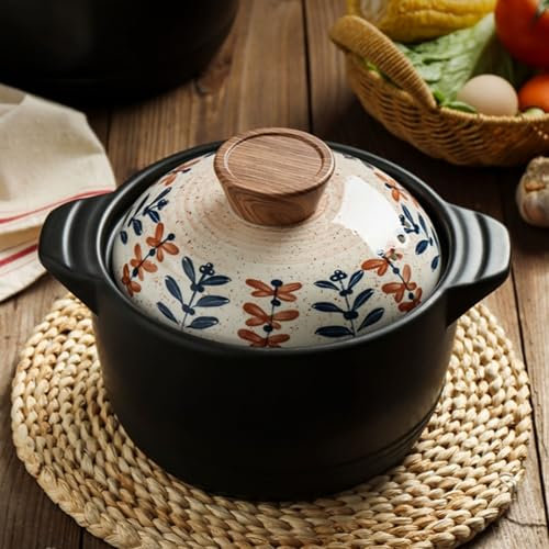 Casseruola per gas domestico di grande capacità, resistente alle alte temperature, a combustione a secco, senza crepe, casseruola in ceramica, casseruola per zuppa, piccola pentola per zuppa(5L)