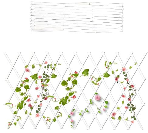 Treillis de jardin en bois - Panneau de clôture extensible robuste pour plantes grimpantes - Blanc - 65 cm ~ 150 cm - Décoration d'intérieur (blanc, 150 cm)