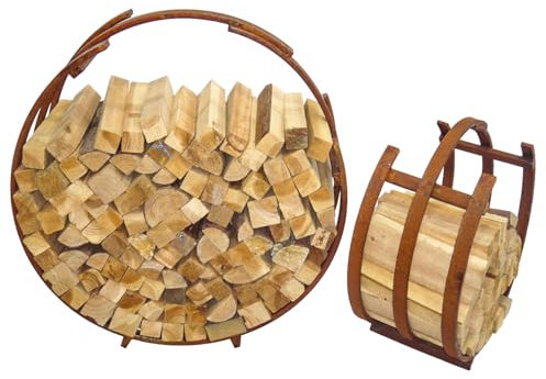 H4L Brennholzständer Kaminholzständer Stapelregal 2er Set Rund Rost-Optik Kaminholz Regal
