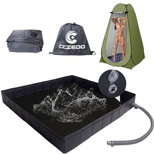 CCZedo Portable 41 x 41 x 5 Foldable Shower Pan with Detachable Drain - Perfect for RV, Outdoor & Indoor Shower Stall Enclosures