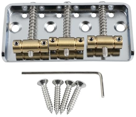 OVSAL Vintage Short Fixed Bridge with Compensated Brass 3-Saddle Steel Base Plate 54mm Guitar Bridge Compatible with Vintage Fender Telecaster Tele Style Electric Guitar Replacement Parts