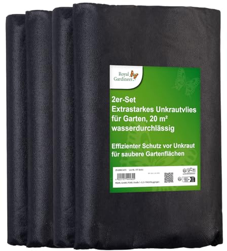 Royal Gardineer Vlies: 4er-Set extrastarkes Unkrautvlies für Garten, 40 m², wasserdurchlässig (Unkrautvliese Gartenvliese, Gartenflies, Salat)