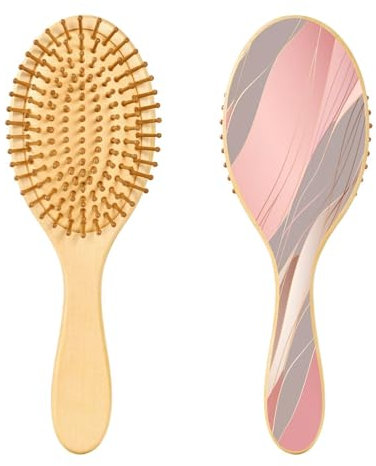 SKYSHU Rose Gold Stripes Natural Wooden Hair Brush with Comfortable Wooden Bristles, Detangling and Styling Oval Hairbrush for Women, Men and Kids All Hair Types (Wet Dry & Damaged Hair)