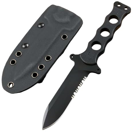 Amacigana Outdoor Messer Feststehende Klinge mit Kydex Scheide, hergestellt aus DC53 Stahl, Full-Tang Survival Messer mit G10-Griff, Geschenk für Männer (Halber Zahn)