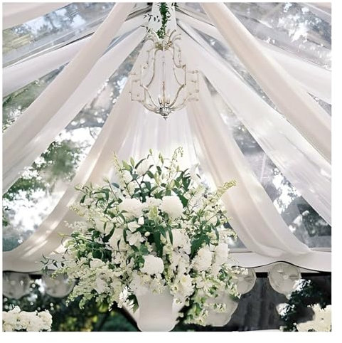 Wisafory Organza Stoff Tüllstoff Transparente Tüll Hochzeitsbogen Querbehang Vorhang Hintergrund Deko für Basteln, Fotografie, Hochzeit Zeremonie, Torbogen, Party, Geschenke Weiß 1.6m x 8m