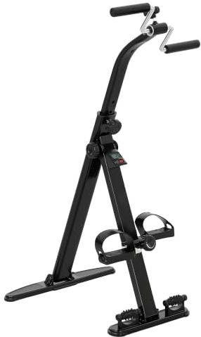 SPORTNOW Pedaliera Riabilitazione Pieghevole per Gambe e Braccia Nero | Cyclette Riabilitativa per Anziani, Schermo LCD, Pedali Massaggianti, Altezza Manubrio Regolabile