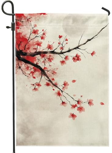 Drapeau de jardin en fleurs de cerisier - Bannière florale de printemps - Double face en toile de jute - Décoration d'intérieur - 30,5 x 45,7 cm