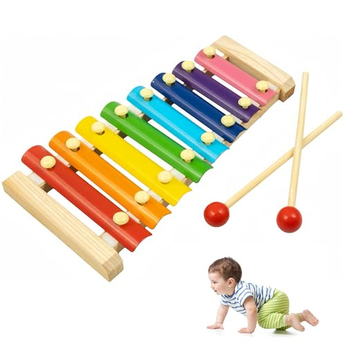 1 Pcs Wooden Xylophone for Kids , Toddler Musical Instruments, 8-Note Baby Xylophone with 2 Mallets, Educational Glockenspiel Toy for Children Ages 1-3