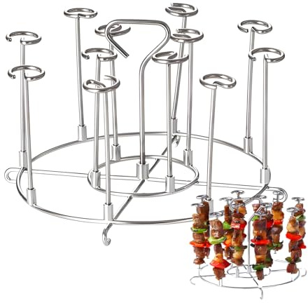 Lammusd Stainless Steel Skewer Holder – 12Metal Kabob Rack with Vertical Air Fryer Stand, Dishwasher-Safe for Meat/Seafood/Veggies, Universal Grill Accessories