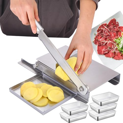 WEYIMVTO Taglierina Manuale per Carne. Affettatrice for Alimenti Professionale con Spessore Regolabile | Leva estesa - 35 cm - Manico in Lega di Alluminio