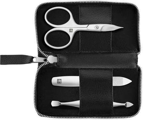 ZWILLING Manikyr- och pedikyrset 3 delar med nagelklippare, fodral av veganskt äppelläder, svart