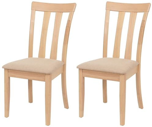 Mendler 2er-Set Esszimmerstuhl HWC-G46 - naturfarbenes Gestell, beige | Küchenstuhl, Stuhl, Stoff/Textil, Massiv-Holz