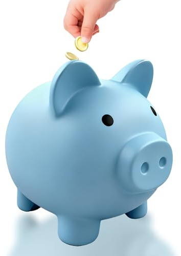 Blue Piggy Bank,Cute Piggy Banks for Kids, Cute Coin Cash Money Box,Unbreakable Plastic Money Bank, Change Savings Bank Fun Gift For Boys, Girls, Adults, Home Decoration (L)
