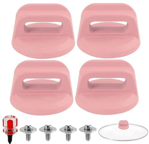 FunWorth Set om 4 silikongrytlockshandtag, värmebeständiga universella ersättningsknappar BPA-fria med skruvmejsel för glas-/köksredskap, rostfria skruvar och tätningar, diskmaskinssäkra (rosa)