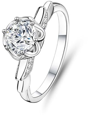 Ayoiow Platin Rings For Women für Damen, 1ct Moissanit Blume Engelsflügel Vorsteckring für Ehering, Platin 950 Größe 51 (16.2)