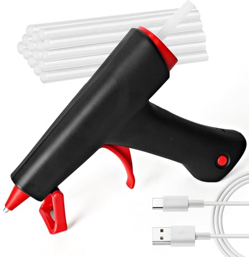 Pistola Colla a Caldo Senza Fili, 20 W Pistola Silicona Caliente, Riscaldamento Rapido Mini Pistola per Silicone fai da te con 15 pcs 7x150 mm Colla Stick per DIY, Artigianato