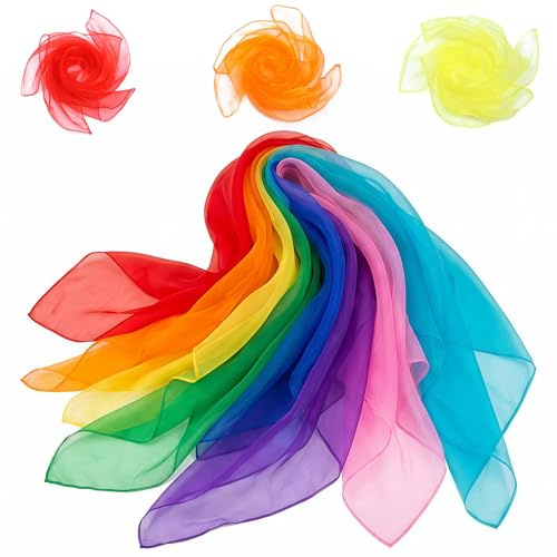 JYXNU 8 Pezzi Foulard Giocoleria,60x60cm Sciarpe di Giocoleria Sciarpe Danza,per spettacoli, magia e acrobatica nei programmi dell'asilo materno(8 colori)