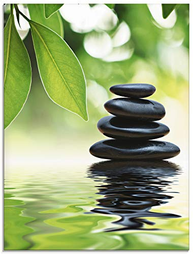 ARTland Wanddeko Glasbilder Wandbild Glas Bild einteilig 45x60 cm Hochformat Asien Wellness Entspannung Spa Zen Steine Gräser Pyramide Wasser T5UJ