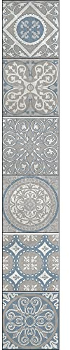 Sticker Carrelage Autocollant Elvas 15x15cm, 6 pièces, Imitation Carreaux de Ciment Ancien Bleu et Gris, Déco Murs et Sols Intérieurs.