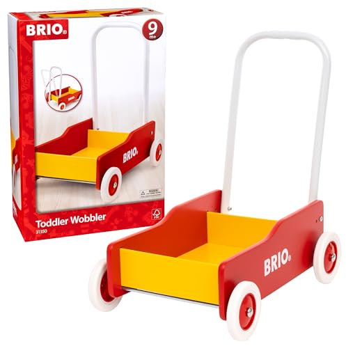 BRIO 31350 Lauflernwagen Rot-Gelb - Klassiker für Kinder ab 9 Monaten - Verstellbarer Handgriff zum Anpassen an die Größe des Kindes und justierbare Bremse zum Einstellen der Rollgeschwindigkeit