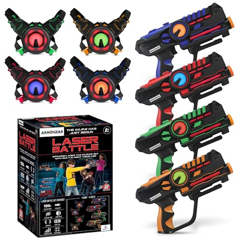 ArmoGear infrarosso Laser Tag Pistole e Gilet - Laser Battaglia Mega Set di Pacco 4 - 0.9mW a Raggi infrarossi