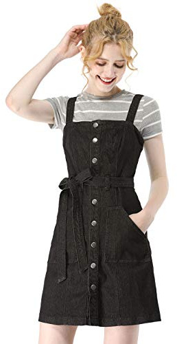 Allegra K Women's Spring 2026 Overall Dresses Classic Adjustable Strap Pinafore Jean Denim Dress X-Large Black
