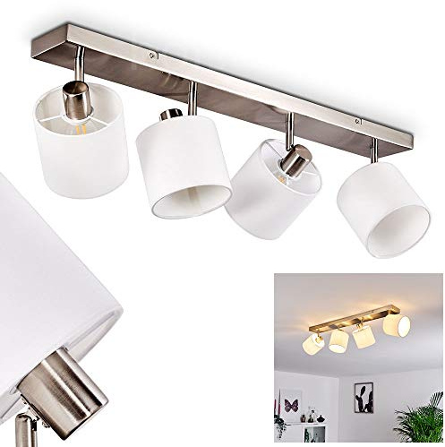 HOFSTEIN Deckenleuchte Alsen, Deckenlampe aus Metall/Stoff in Nickel-matt/Weiß, verstellbare Leuchte im Retro/Vintage-Design (Ø Schirme 12 cm), 4 x E14, Esszimmer, Schlafzimmer, Wohnzimmer, Küche