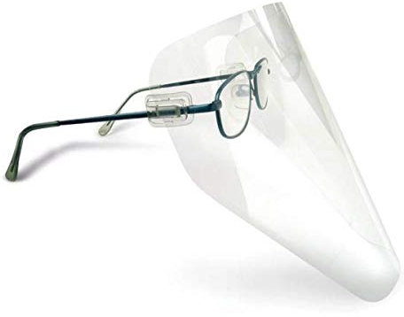 Vista-Tec Clipon, Schutzvisier für Brillenträger, Brillenvisier, Gesichtsschutz Face Shield Schutzschild Visier, Augenschutz, Brillenschutz, Gesichtsschutzschild, 2 Clips und 5 Schilder