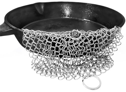 BabriInta Cast Iron Skillet cleaner 316L Stainless Steel Chainmail Scrubber for Cast Iron Pans,Glassware Dutch Oven Skillet Wok