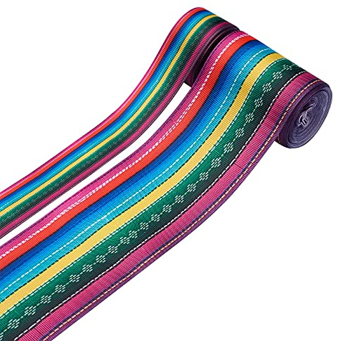 Pandahall 2 rotoli di nastro per feste messicane a strisce colorate arcobaleno, nastro in grosgrain, per fai da te, confezione regalo