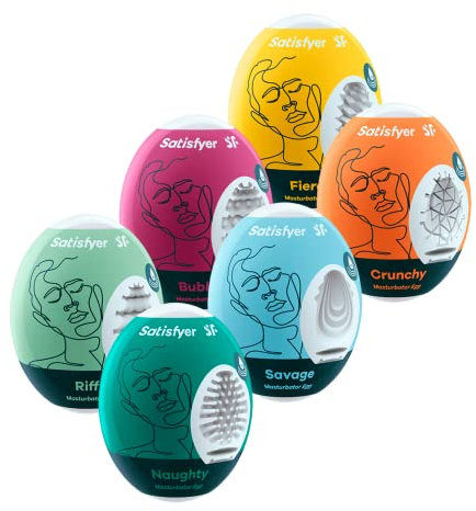 Satisfyer Masturbator Egg, Struktur Riffle, hydro-aktives TPE, kein Gleitgel nötig, zum einmaligen Gebrauch, Stil: 6x Set