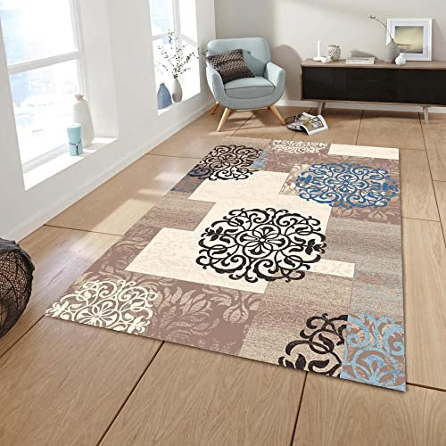 Teppich tepiche für kinderzimmer flokati Teppich waschbar Braunes blaues geometrisches Blumenmuster Wohnzimmerteppich Innendekoration Teppich esszimmer 50x80cm