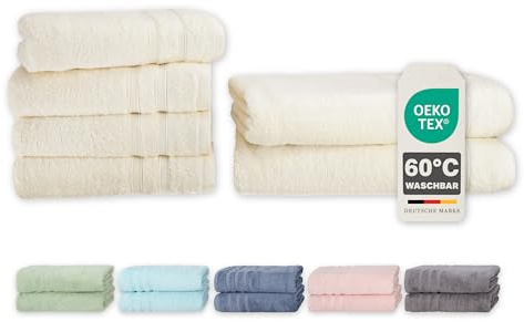 Müskaan® 6er Bambus Handtuch Set Natur, 50% Baumwolle & 50% Bambus, 450g/m² – 2X Duschtuch 70x140cm & 4X Handtuch 50x100cm – Öko-Tex, Handtücher Set Baumwolle, Handtuchset Weiß, 60°C waschbar