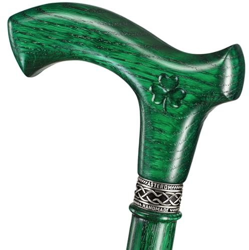 Asterom Irish Walking Cane for Men and Women - Handmade, Ergonomic, Wooden - Irish Walking Stick, Shamrock, Green Walking Canes - 36 Inch