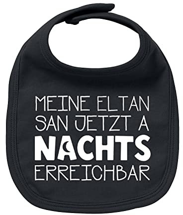 Bavariashop Baby Lätzchen Nachts erreichbar! - schwarz, Kinderlätzchen mit Spruch