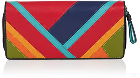 Visconti Portafoglio da Donna in Vera Pelle 100% - Protezione RFID - XL 19 x 9 cm - Portafoglio con Cerniera per Sicurezza Extra Portafoglio Bifold con Confezione Regalo 'Clara' - Multicolore